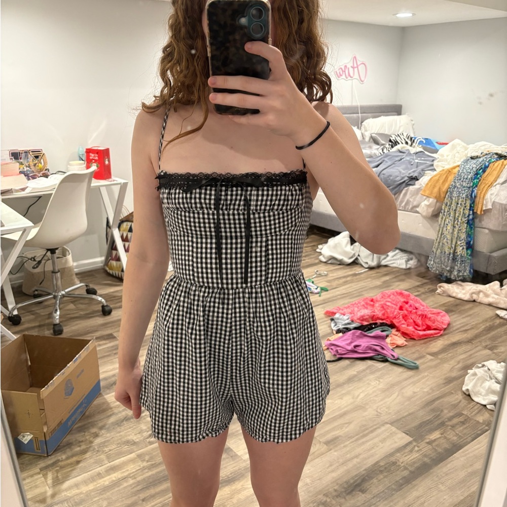 Black and White Gingham Romper